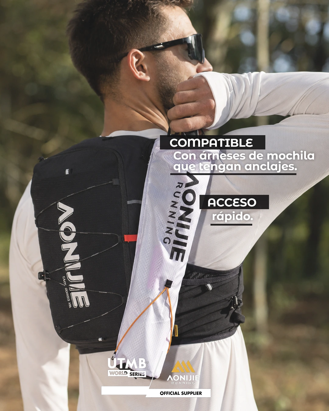 Pieza gráfica de AONIJIE Guatemala sobre chaleco AONIJIE para trail running
