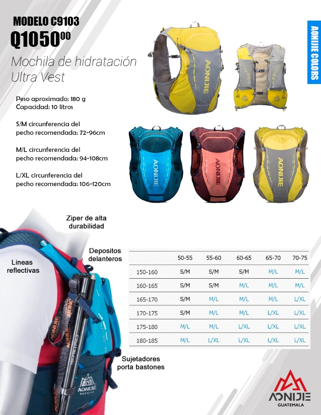Ficha técnica de mochila de hidratación AONIJIE C9103