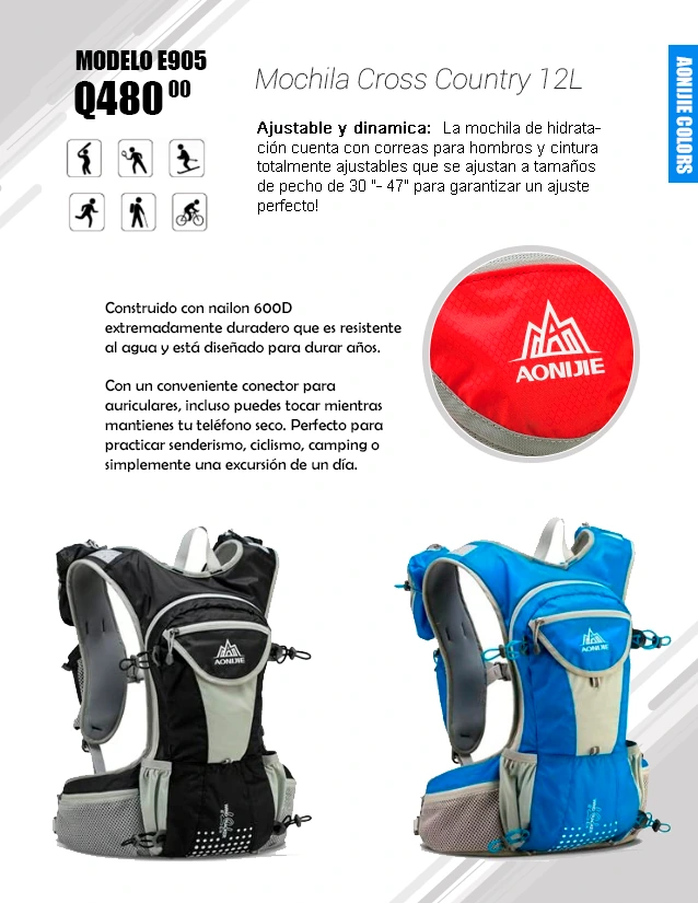 Ficha técnica de mochila AONIJIE E905