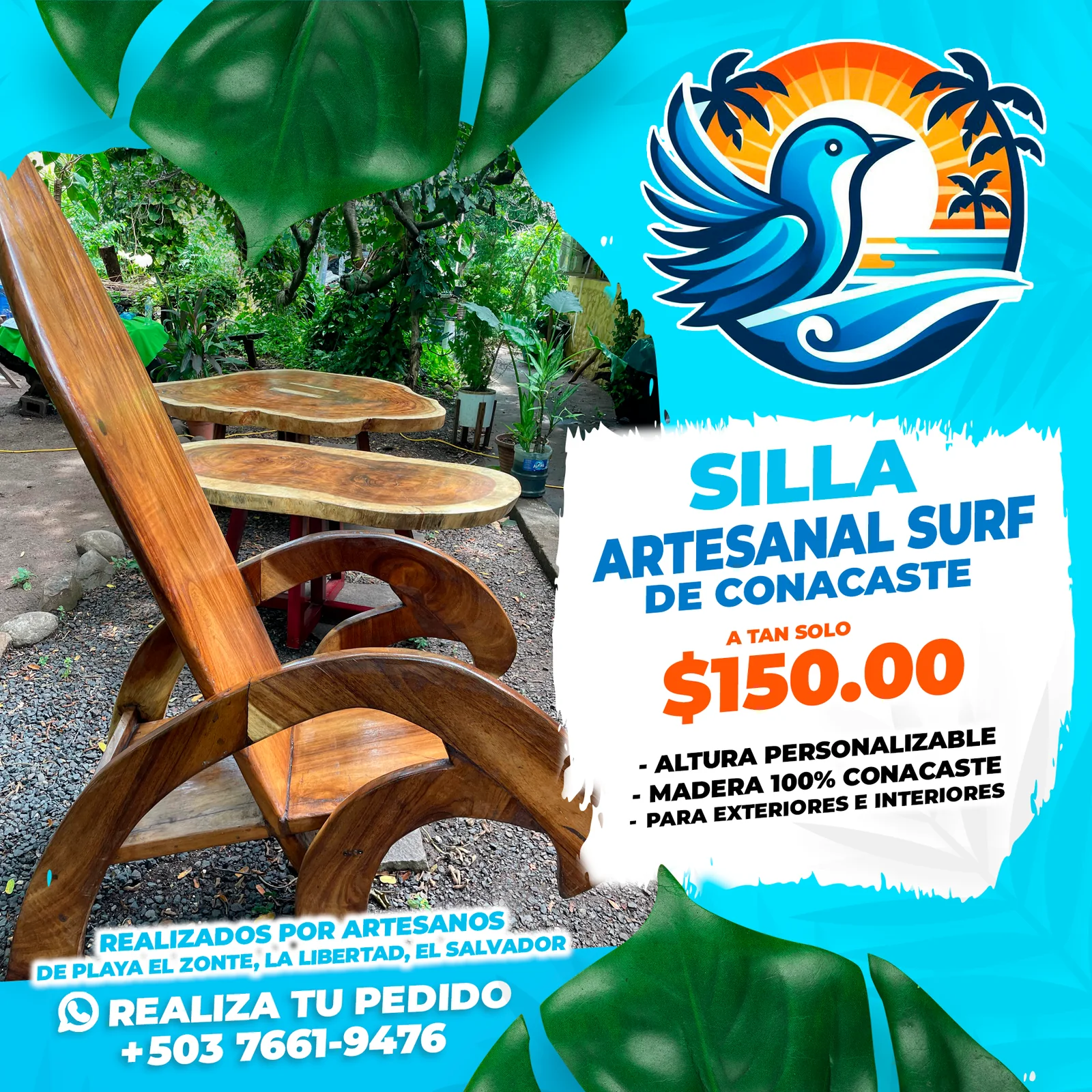 Post de El Pájaro Azul para una silla artesanal surf de madera de conacaste