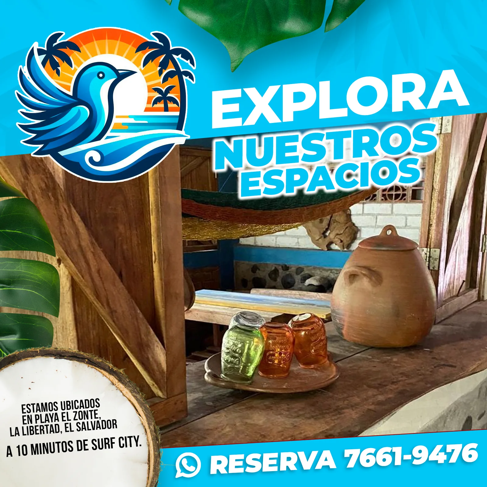 Post de El Pájaro Azul que muestra espacios interiores del hostal