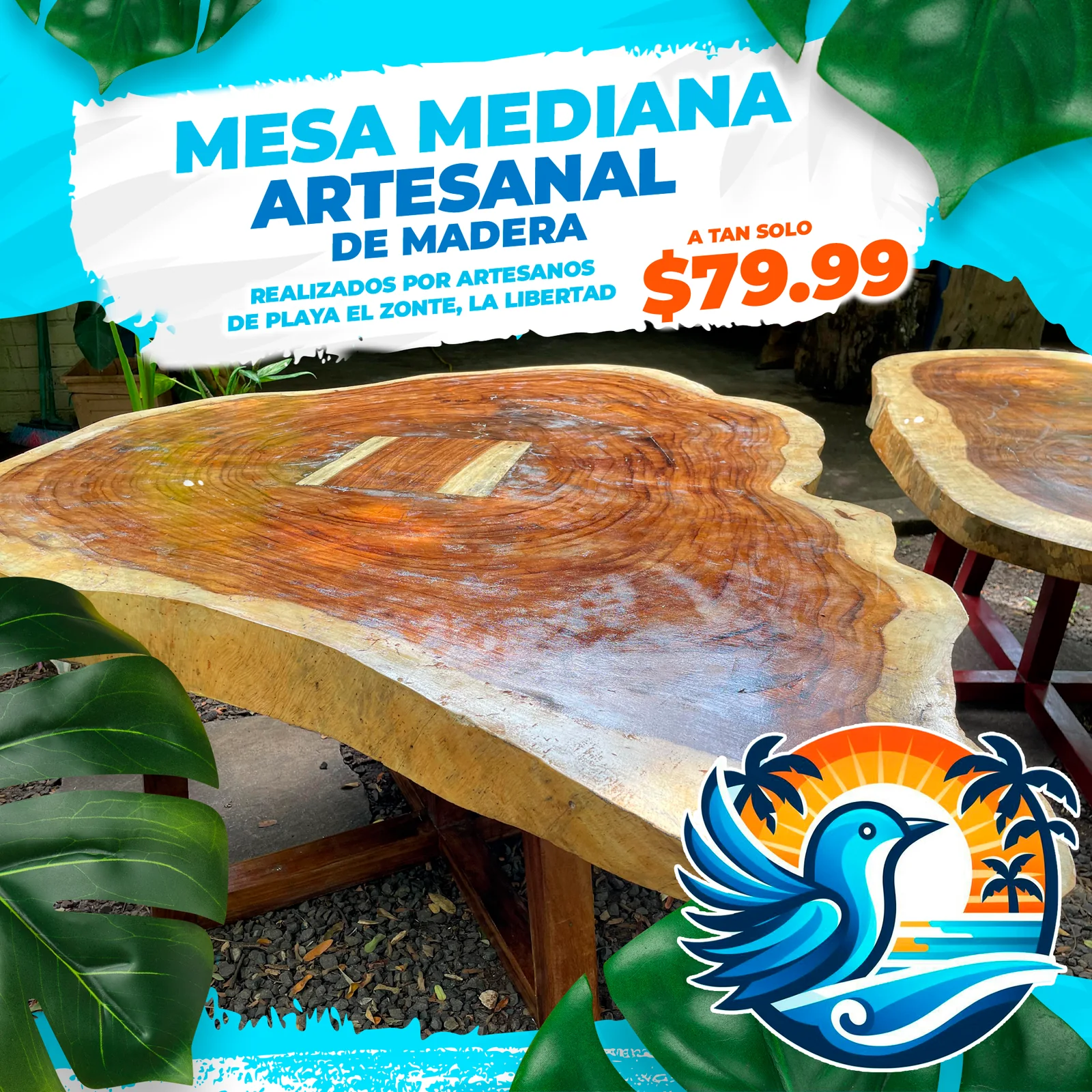 Post de El Pájaro Azul para una mesa mediana artesanal de madera