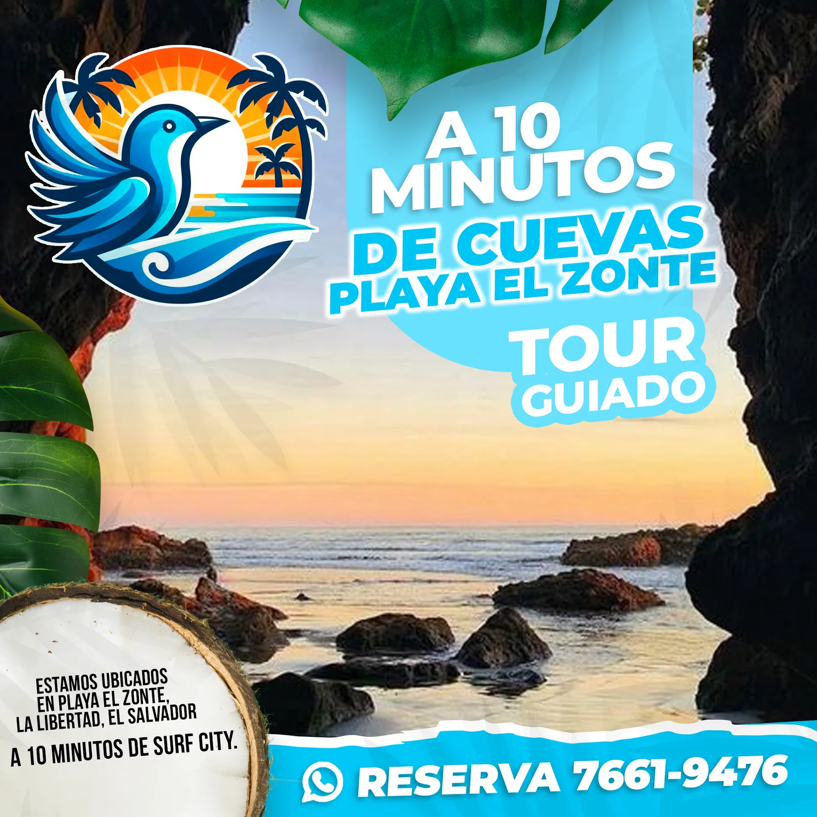 Post de El Pájaro Azul sobre tour guiado a las cuevas de Playa El Zonte