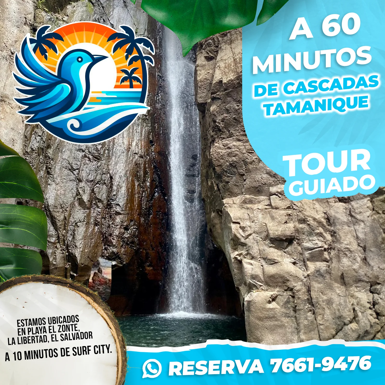 Post de El Pájaro Azul sobre tour guiado a las cascadas de Tamanique