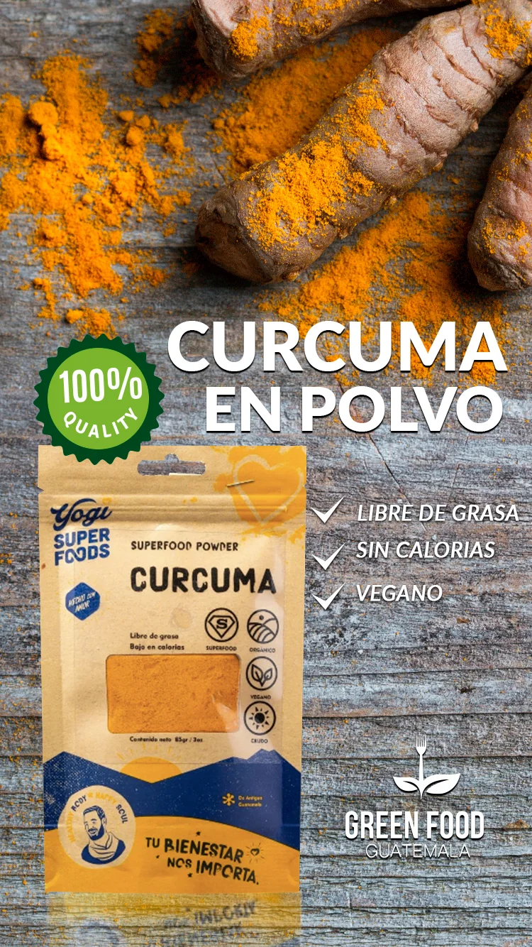 Pieza vertical de Green Food Guatemala para cúrcuma en polvo