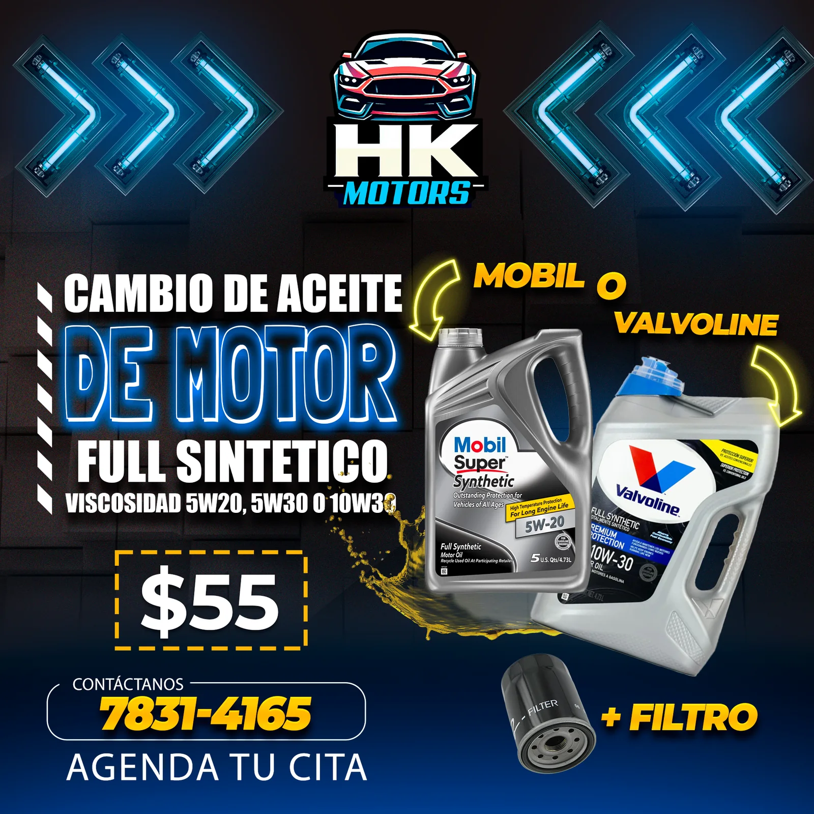 Post de HK Motors para cambio de aceite de motor full sintético
