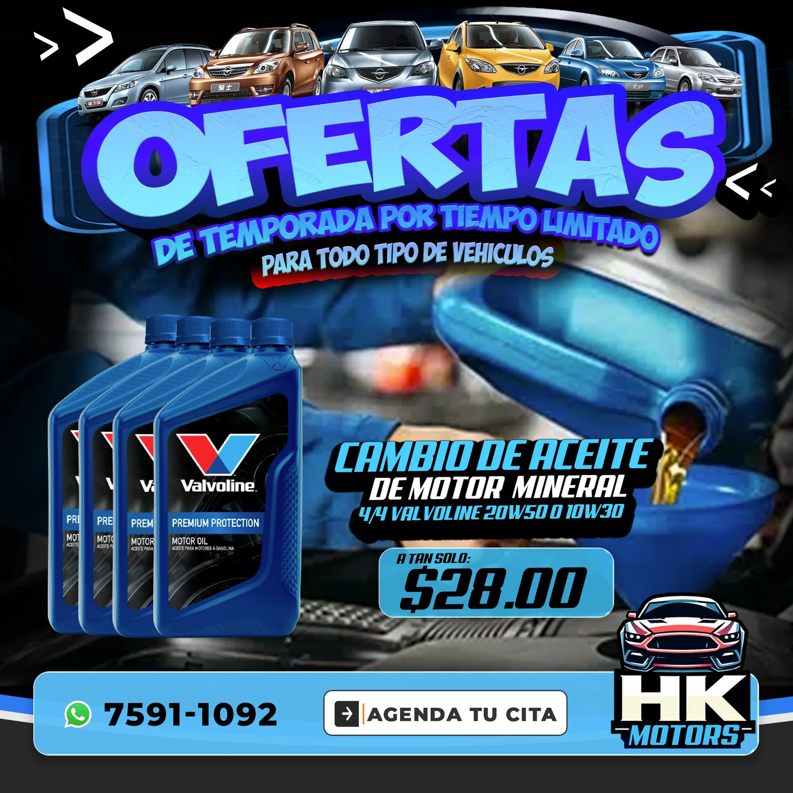 Post de HK Motors para cambio de aceite de motor mineral