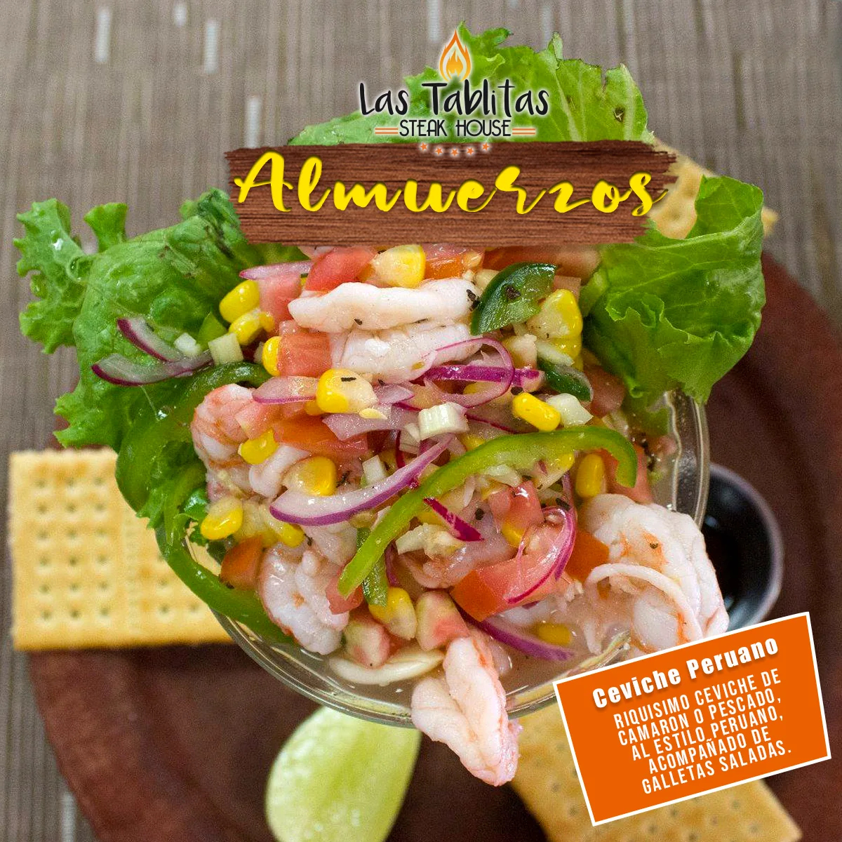 Post de almuerzos de Las Tablitas Steak House con ceviche peruano