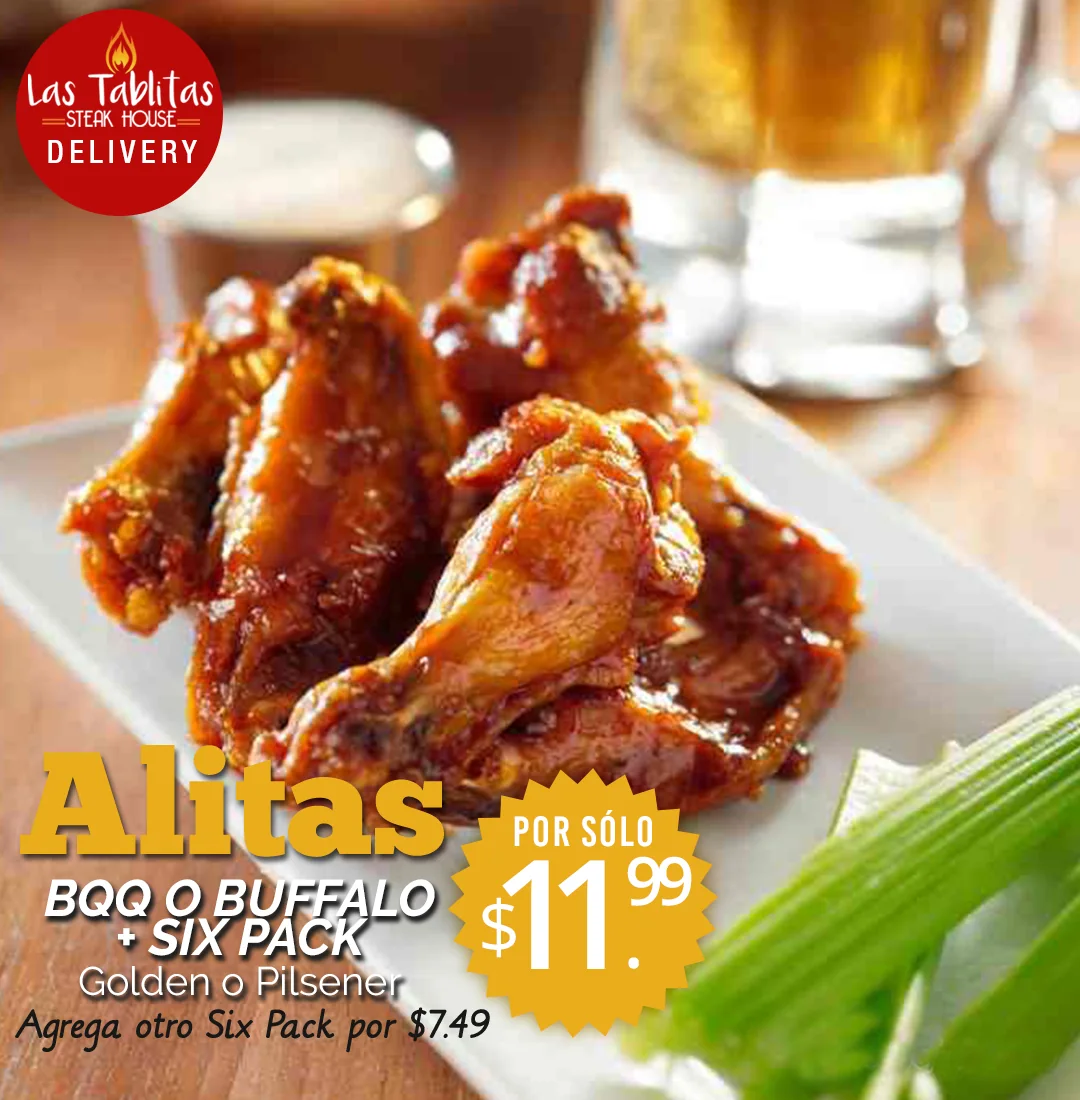 Pieza de delivery de Las Tablitas Steak House para promoción de alitas